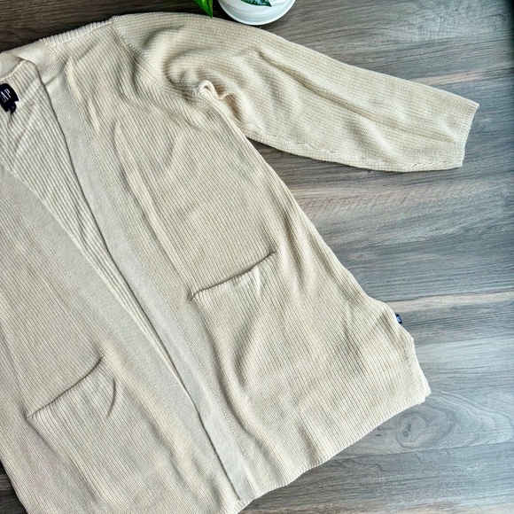 GAP Open-Front Ribbed Knit Cardigan Sweater in Oatmeal Gray – Size XL - Picture 11 of 15